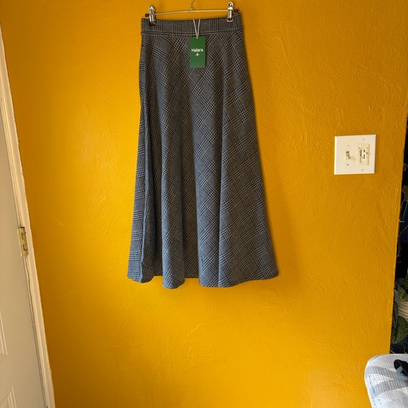 HALARA NWT high Waisted Pocket Houndstooth Plaid Flare Midi Casual Skirt XS - Picture 7 of 8